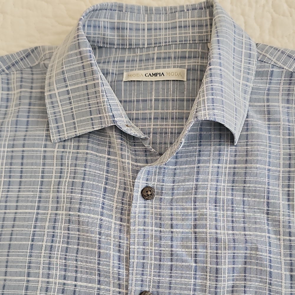 Campia Moda Men's Blue&White Plaid Shirt Medium